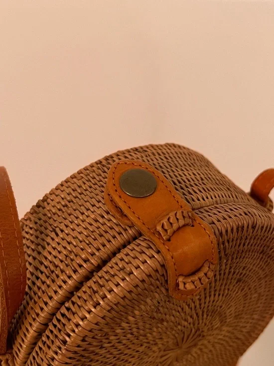 Round Woven Crossbody Bag in Brown - Picture 2 of 3